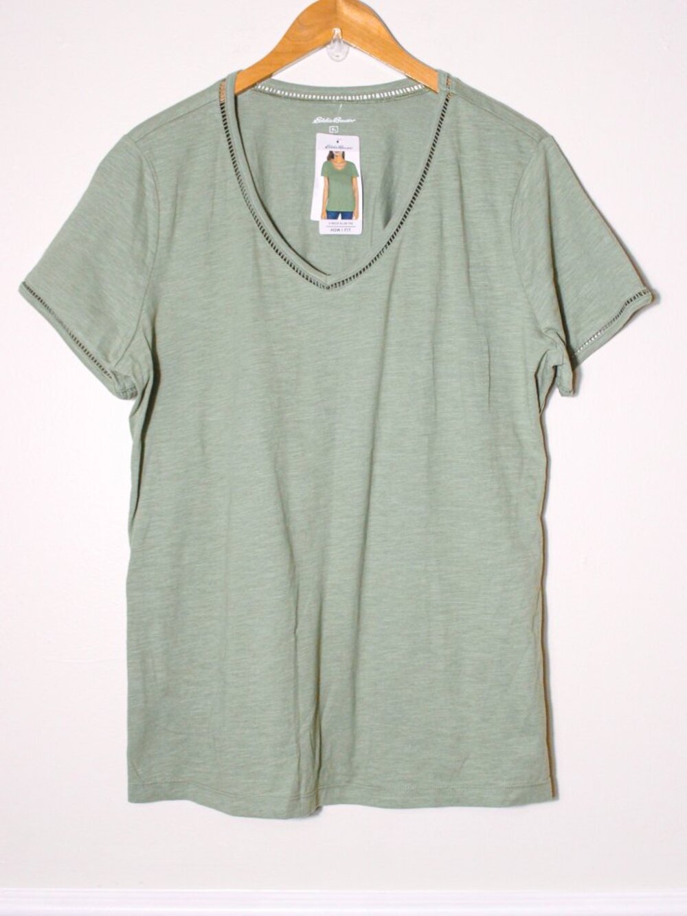 Eddie Bauer Cotton V Neck Slub Knit Short Sleeve Tee Sage Green Size XL